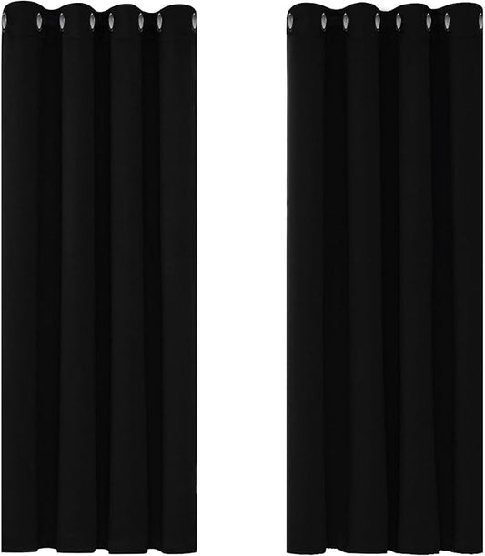 Deconovo Blackout Curtains Bedroom Super Soft Thermal Insulated Eyelet Blackout Curtains for Living Room 46 x 54 Inch Black 2 Panels