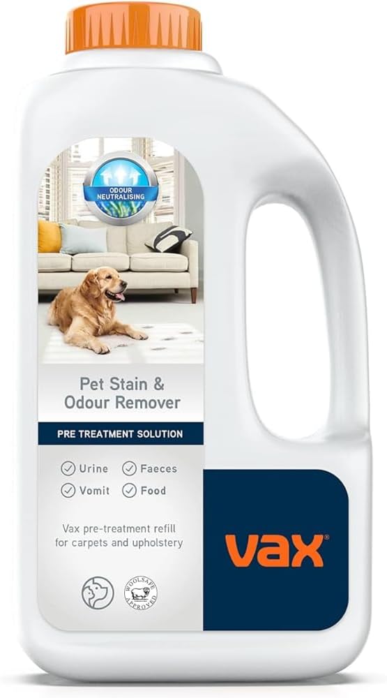 Vax Pet, Stain & Odour Remover 1L Pre Treatment Carpet Cleaner Solution, Upholstery Stain Shampoo, Fragrance Free, Formulated for Stubborn Stains and Smellier Messes, 1-9-142879, White