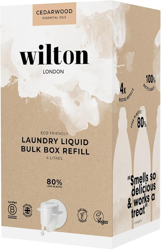 Wilton London Cedarwood Laundry Liquid Refill - 112 Washes - Non-Bio - Plant-based - Biodegradable Detergent - 100% Recylable - Less Plastic - Essential Oils - Make in UK - 4L
