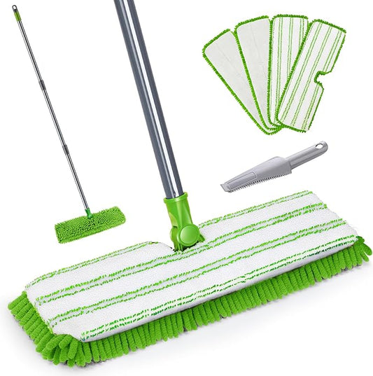 Masthome Flat Mop for Floor Cleaning, Double-Sided Dust Floor Mops with 4 Reusable Washable Pads, 125cm Stainless Steel Handle Microfiber Mop for Hardwood, Laminate, Vinyl, Tile Floors