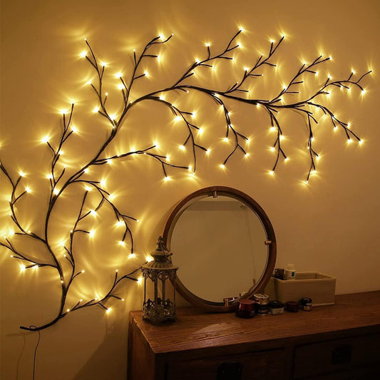 Twig String Lights for Bedroom, Lighted Willow Tree Vine Fairy Lights Plug in Powered,144 Warm White LED Twig Tree with Lights for Wall Indoor Bedroom Living Room Home Christmas Décor(1 packs)