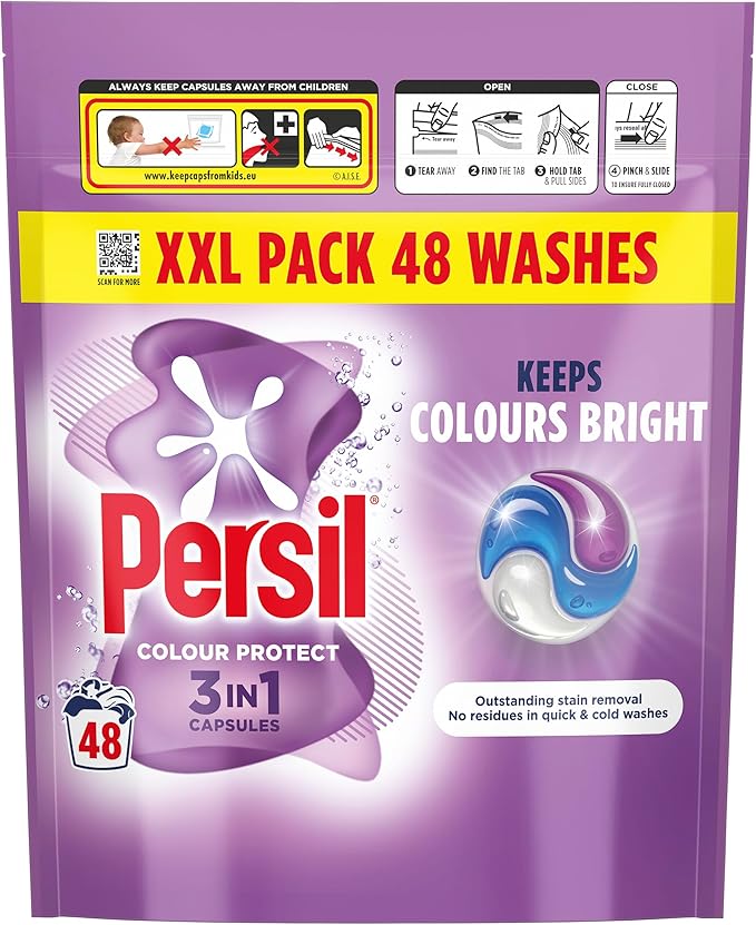 Persil Colour Protect 3 in 1 Washing Capsules keeps colours bright outstanding stain removal in quick & cold washes 48 washes