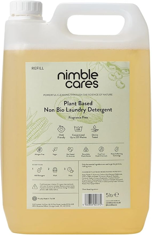 Plant Based Non Bio Laundry Detergent Fragrance Free refill 5000ml (Up to 225 washes)