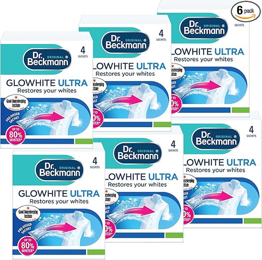 Dr. Beckmann Glowhite Ultra|Maintains brighter white laundry |Treats Greying | 4 x 40 g x 6