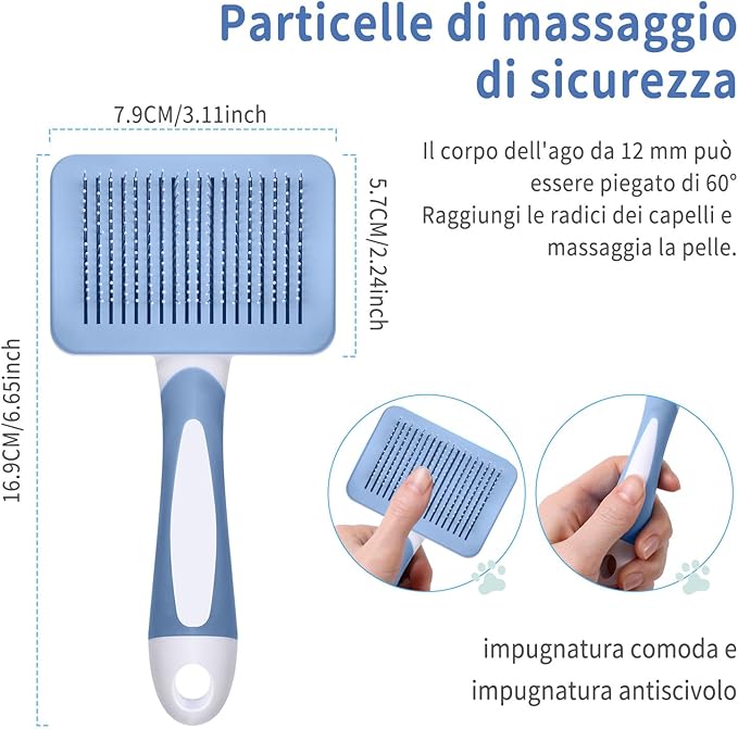 Vinabo Brush for Dogs and Cats, Self-Cleaning for Small Dogs, Cat Brush, Pet Brush, for Dogs and Cats, Eliminate Tomentose Undercoat Tangles-Blue