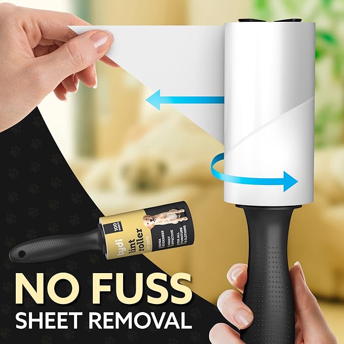 Tydi Pet Lint Rollers - 500 Sheets of Lint Roller Refills & 2 Handles - 100 Sheets per Sticky Clothes Roller - Lint Rollers for Pet Hair - Reusable Lint Roller for Clothes - Fluff Remover for Clothes