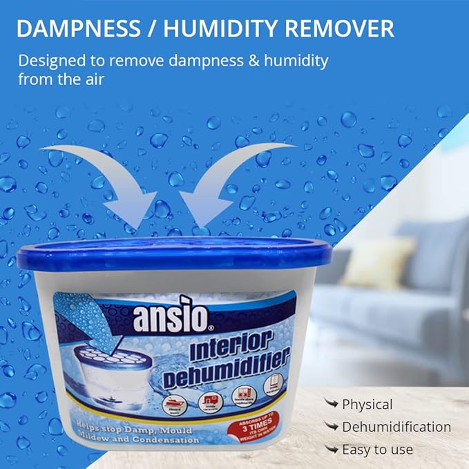 ANSIO Dehumidifier Disposable Pack of 10 Room Moisture Absorber Condensation Remover De Humidifiers for Damp, Mould in Home, Bathroom, Window, House, Kitchen, Wardrobe, Bedroom Interior Moisture Traps
