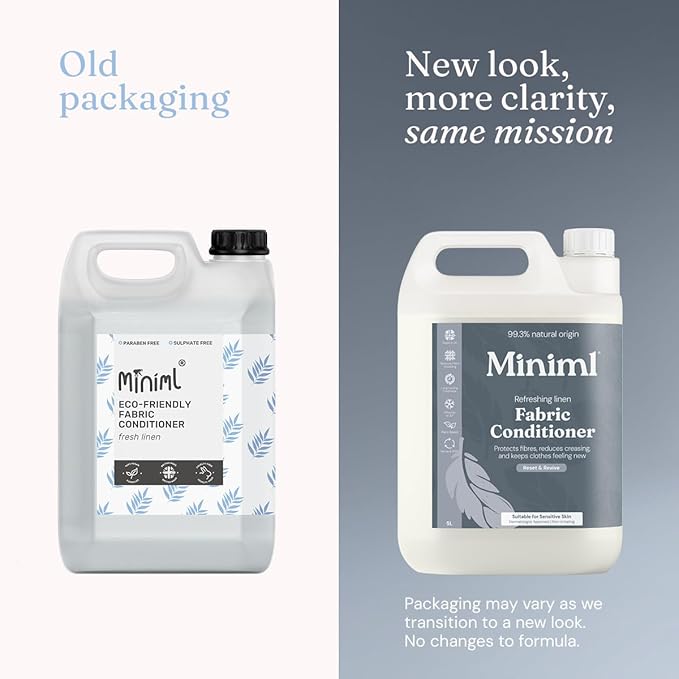 Miniml Eco Fabric Softener & Conditioner 5L Refill - Fresh Linen Scented All Natural Fabric Softener for Sensitive Skin - 100% Vegan & Cruelty Free (250 Washes)
