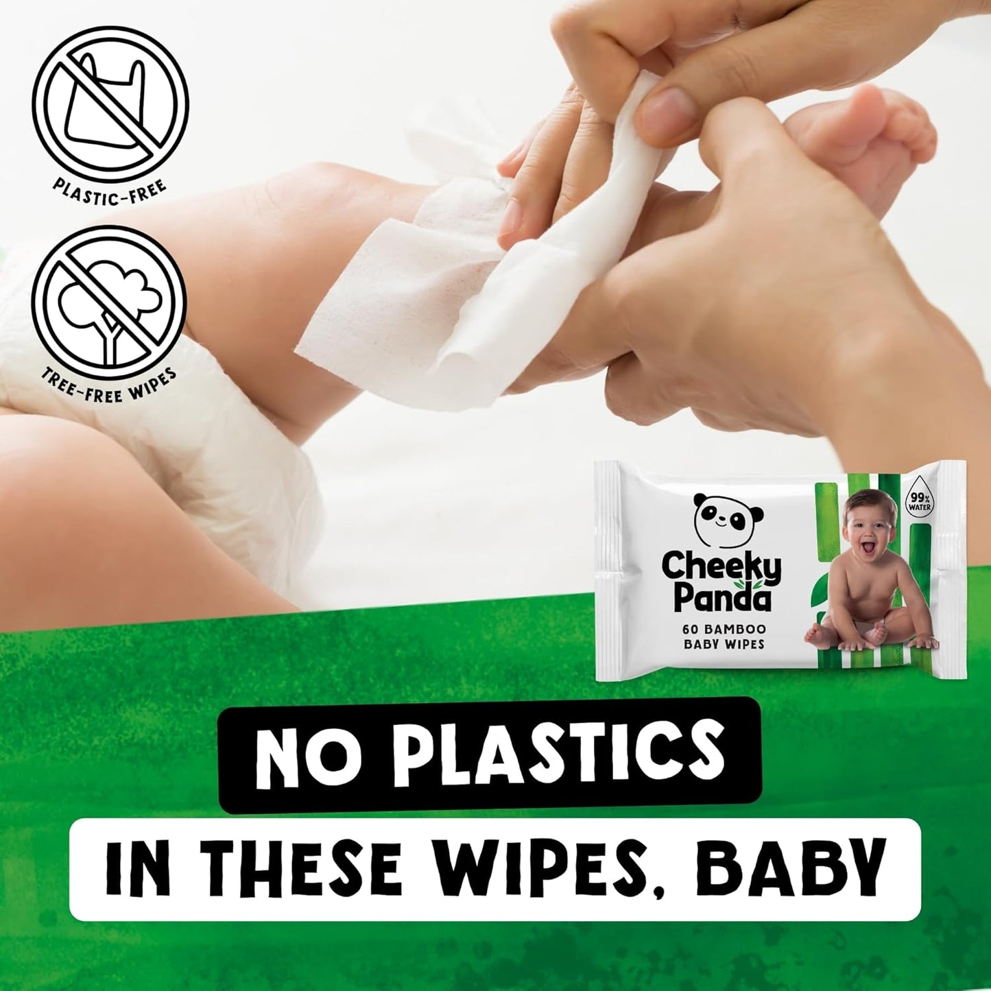 The Cheeky Panda Bamboo Baby Wipes – 99% Purified Water, Biodegradable & Plastic Free | Dermatologically Tested | Gentle for Newborn & Sensitive Skin