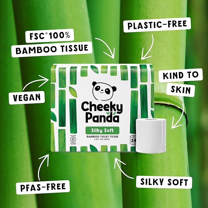 The Cheeky Panda Bamboo Toilet Rolls Bulk Buy – 24 Rolls of 3 Ply Toilet Paper | Plastic Free Packaging and Sustainable Tissue Paper | White