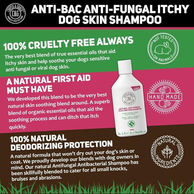 Dog Shampoo For Itchy skin Antibacterial And Antifungal | Natural Medicated Low Lather Safe Formula | Fast Absorbing and Skin Cooling First Aid | Great For Grazes Skin Irritation