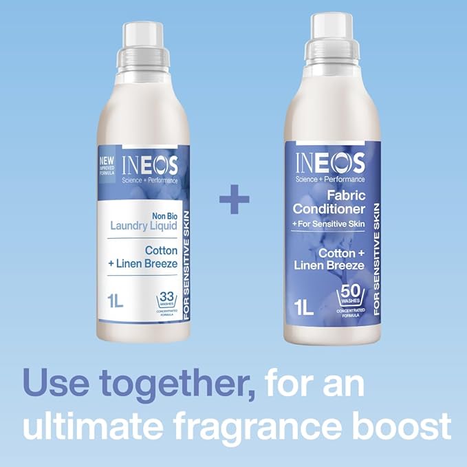 INEOS Next- Gen Long Lasting Fabric Conditioner Cotton + Linen Breeze (50 Washes), Plant Powered, Odour Removal, Softens + Protects