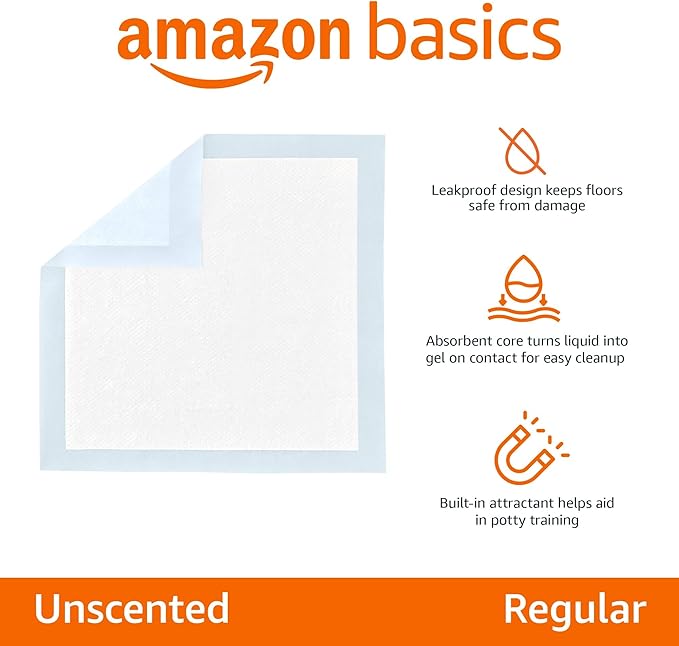 Shopify Basics Dog and Puppy Training Pads, Leakproof, 5-Layer Design with Quick-Dry Surface, Regular, Pack of 50, Blue