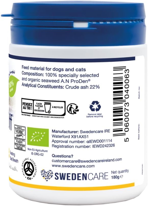 ProDen PlaqueOff Powder for Dogs & Cats, Tartar & Bad Breath Remover with 100% Natural Teeth Plaque Remover 180 g