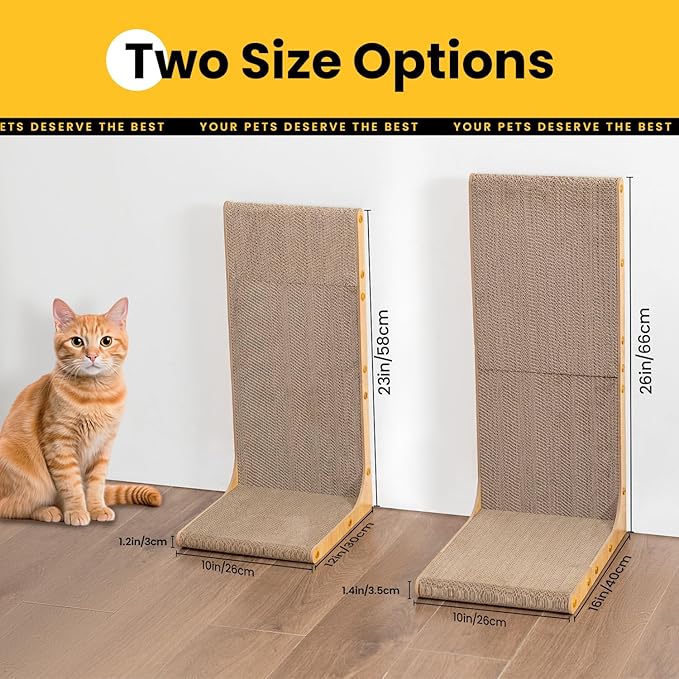 Conlun Cardboard Cat Scratcher,58 cm L Shape Scratch Pad Wall Mounted,Vertical Scratching Post Durable Cardboard to Protect Furniture for Indoor Cats,Wood Grain Large