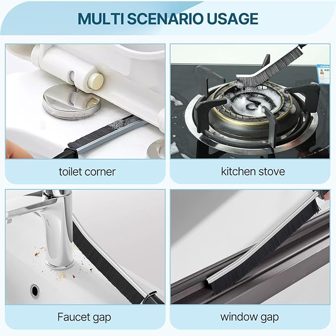 Crevice Cleaning Brush, Bathroom Tile Groove Gap Cleaning Brush,Premium Crevice Cleaning Tool Aluminum Support with 15° Angle Magic Brush, Thin Brush for Home Kitchen