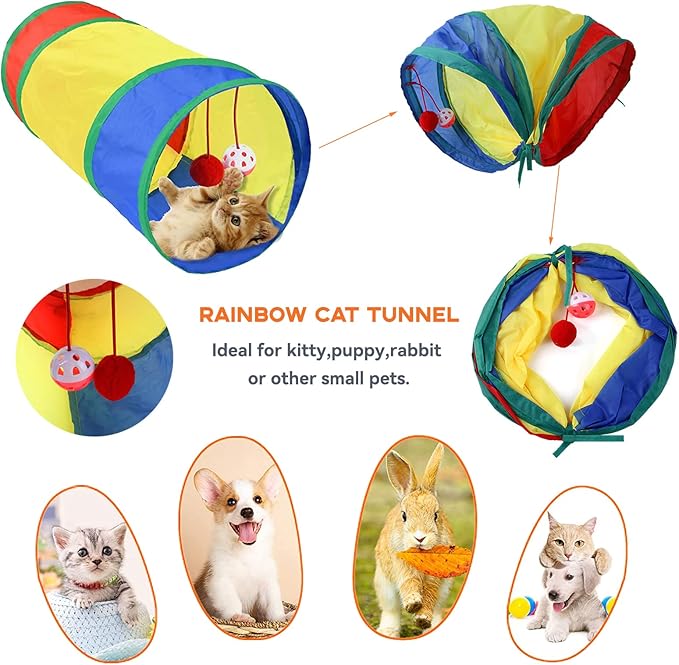 20 Pcs Cat Toys for Indoor Kitten, Collapsible Tunnel, Interactive Feather Wand Ball Spring Mice Toy for Puppy Kitty