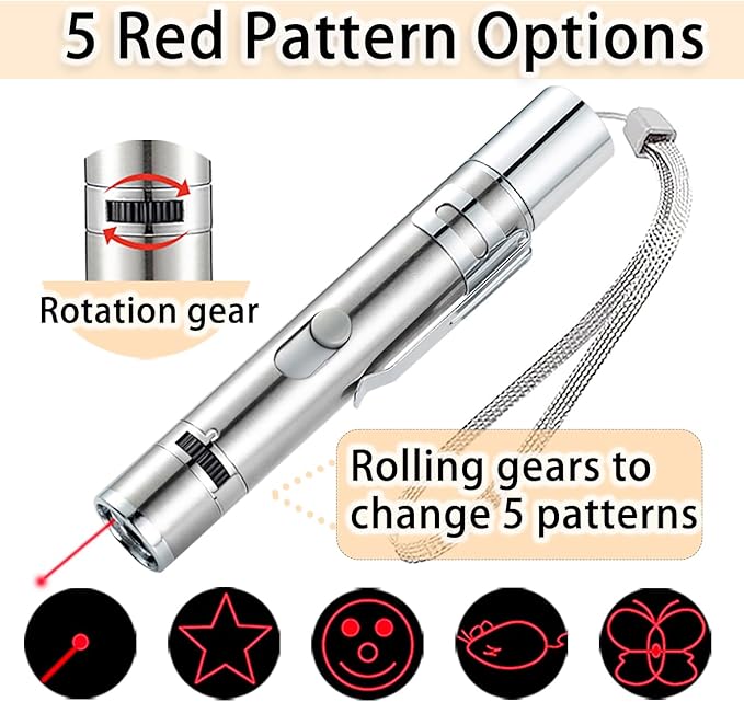 Cat Toys, 7 in 1 Function Red Pointer Interactive Cat Toy, USB Rechargeable LED Cat Light Pen, Cat Toys Interactive for Indoor Cats Dog, Red Dot Kitten Practice Chaser Toys