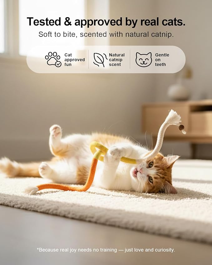 Natural Catnip Chew Rope for Cats – Pack of 3 (27 Inches Each) | Includes Refillable Catnip Pouch | Interactive Cat Toys for Indoor Cats & Kittens | Stress Relief, Dental Health & Enrichment Play