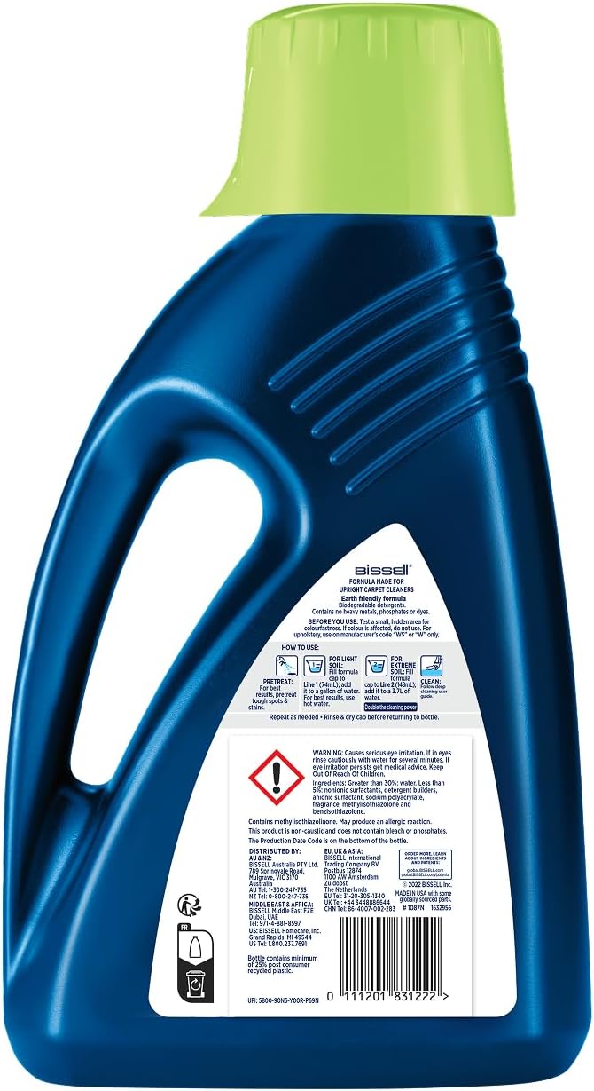 Bissell Wash & Protect Pet Carpet Cleaner Solution, Upholstery Shampoo for Use with All Leading Upright Carpet Cleaners, Removes Pet Stains & Odours, 1.5 L, 1087N