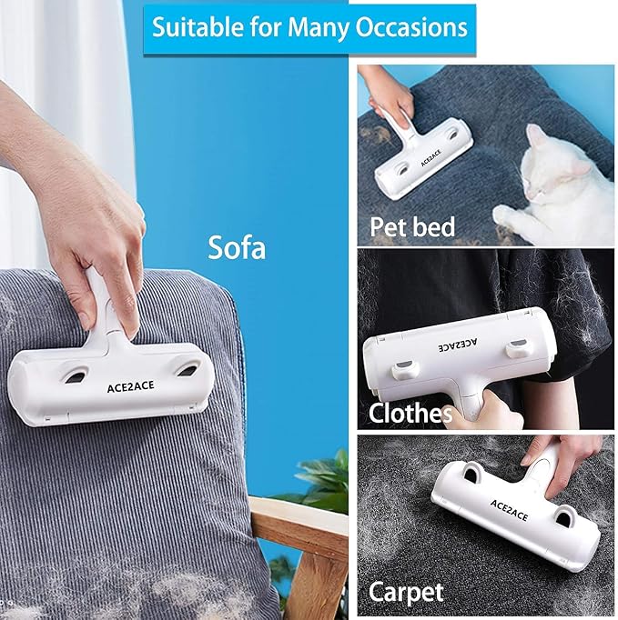 ACE2ACE Pet Hair Remover Roller, Reusable Animal Hair Removal Brush for Dogs and Cats, Easy to Clean Fixed Areas Pet Fur from Carpet, Furniture, Rugs, Stairs, Bedding and Sofa