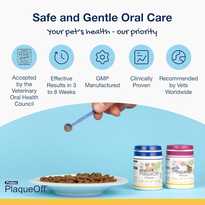 ProDen PlaqueOff Powder for Dogs & Cats, Tartar & Bad Breath Remover with 100% Natural Teeth Plaque Remover 180 g
