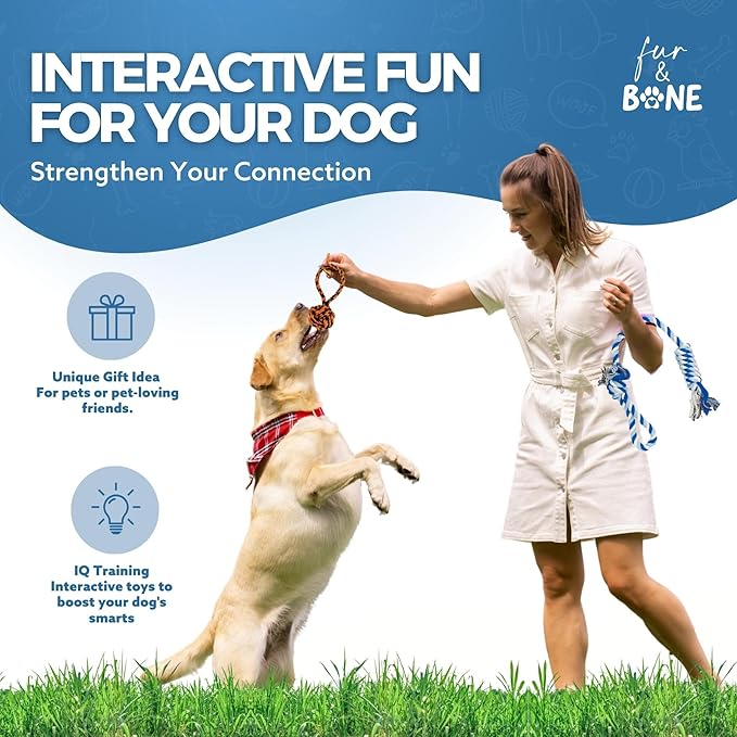 Fur & Bone 10 Pcs Dog Toys - All Breeds Indestructible Dog Toy - Chew Toys for Aggressive Chewers - Natural Cotton Puppy Tug of War Rope - for Boredom, Pulling, Teeth Cleaning