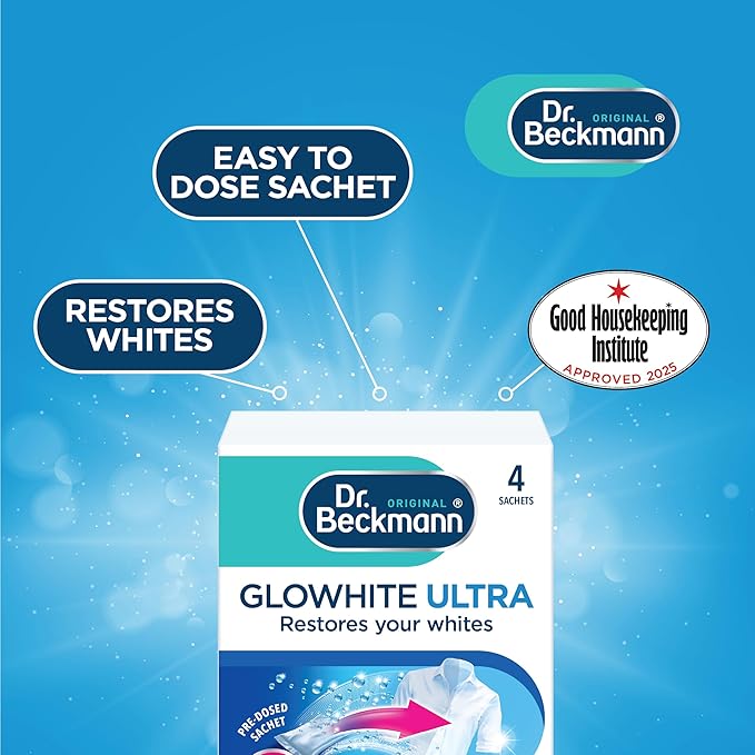 Dr. Beckmann Glowhite Ultra|Maintains brighter white laundry |Treats Greying | 4 x 40 g x 6