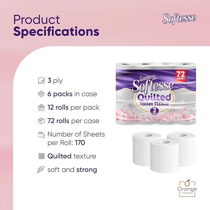 Toilet Paper 60 Rolls, 3 Ply Toilet Rolls Bulk Buy, Luxuriously Soft, Gentle and Hypoallergenic Sustainable Toilet Rolls - Quilted Toilet Roll for Your Family - Dermatologically Tested (60)