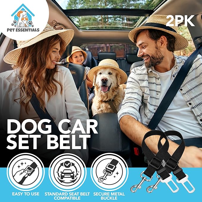 SOL 2pk Dog Seat Belts For Cars UK, 70cm Adjustable Seatbelt Harness Strap for Dogs, Durable Nylon with Secure Clip-On Design, Car Harness for Dogs UK, Snug Fit for Any Breed Size, Easy to Install