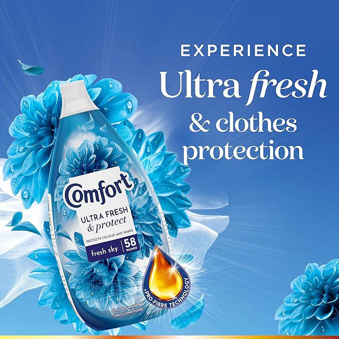 Comfort Ultra Fresh & Protect Fresh Sky Fabric Conditioner softener with Pro-Fibre Technology Protects Colour and Shape 58 washes (870 ml)