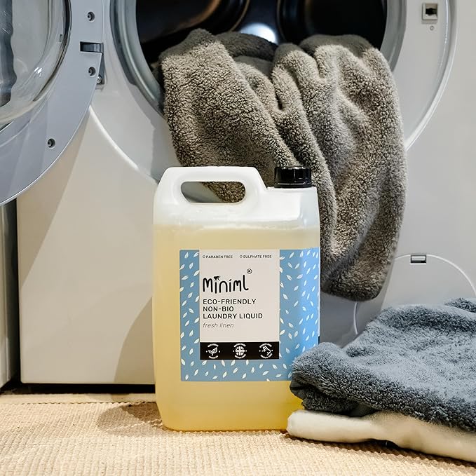 Miniml Eco Laundry Liquid Washing Detergent 5L Refill - Natural Non Bio Fresh Linen Scented Clothes and Fabric Softener for Machine or Delicate Hand Cleaning - 100% Vegan & Cruelty Free (165 Washes)