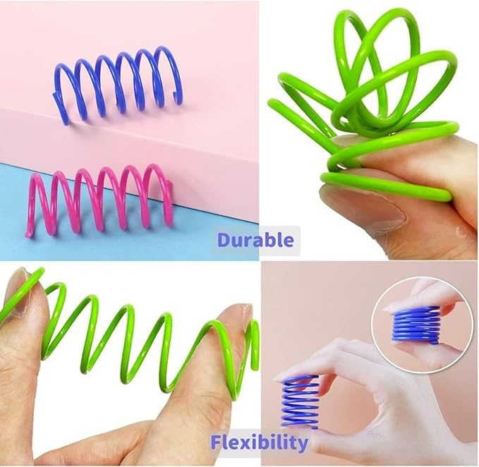 12 Pcs Colourful Cats Springs Toys - Interactive Cat & Kitten Toys, Durable Plastic Spring Cat Toy for Swatting, Biting, Hunting, Enrichment Play, Fun Kitten Toy to Keep Kittens Active & Engaged