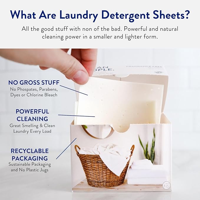 Clean People Laundry Detergent Sheets - Recyclable Packaging, Hypoallergenic, Stain Fighting - Ultra Concentrated, Laundry Soap - Fresh Scent, 32 Pack