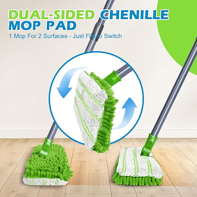 Masthome Flat Mop for Floor Cleaning, Double-Sided Dust Floor Mops with 4 Reusable Washable Pads, 125cm Stainless Steel Handle Microfiber Mop for Hardwood, Laminate, Vinyl, Tile Floors