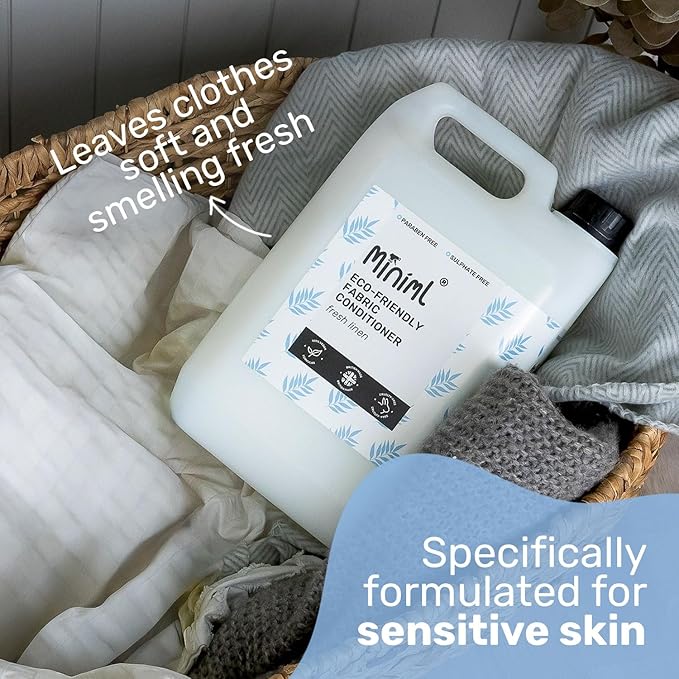Miniml Eco Fabric Softener & Conditioner 5L Refill - Fresh Linen Scented All Natural Fabric Softener for Sensitive Skin - 100% Vegan & Cruelty Free (250 Washes)