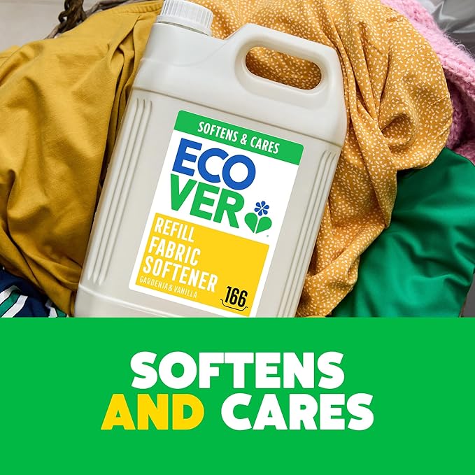 Ecover Fabric Softener Refill, Fabric Conditioner, Fresh Gardenia & Vanilla Scent, Softens and Cares for Your Clothes, 5L