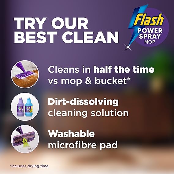 Flash Power Spray Mop Floor Cleaner Starter Kit (1 Washable + 17 Disposable Pads), All-In-One System For Your Floors