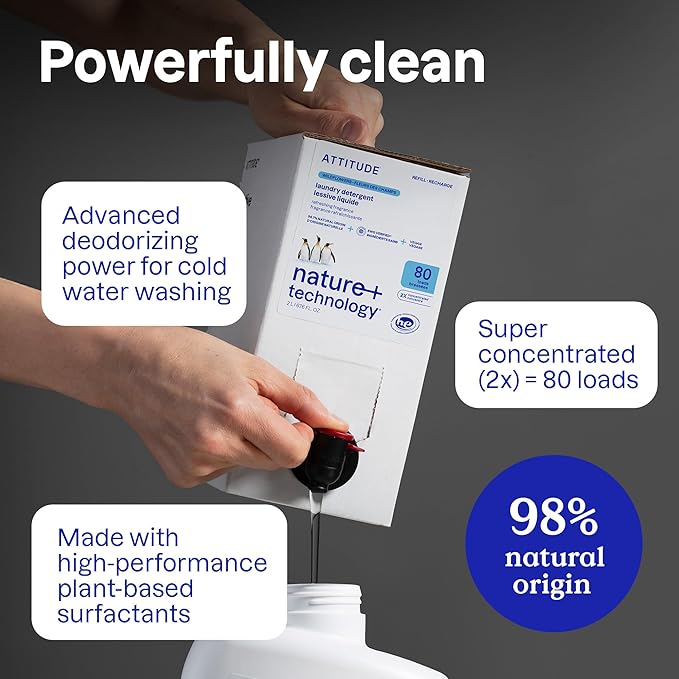 ATTITUDE Liquid Laundry Detergent, EWG Verified, HE Compatible, Plant-Based & Vegan, Natural Laundry Soap, Citrus Zest Scent, 80 Loads, 2 Liters