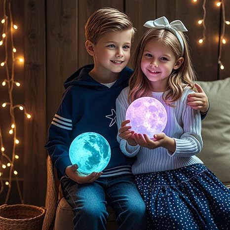 ACED Moon Lamp Upgrade 128 Colors, 3D Printing Night Light with Wooden Stand Remote & Touch Control and USB Rechargeable Gift for Her Him Kids Women Men Birthday