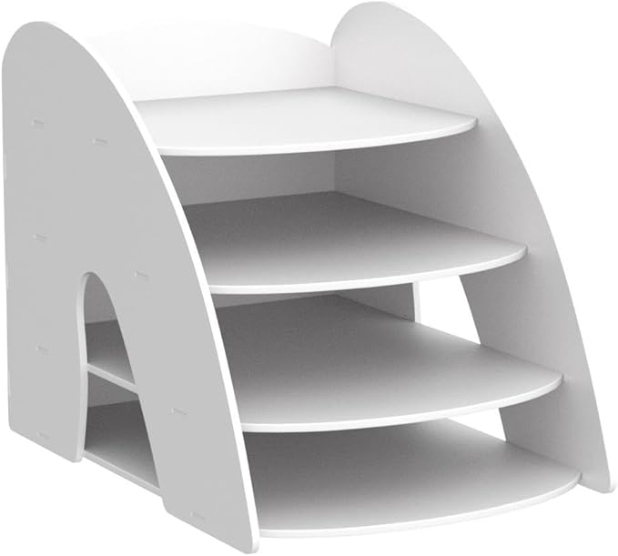 PUNCIA 4-Tier Letter Tray Desk Organiser A4 File Rack Paper Sorter Storage Desktop White Office Supplies Mail File Holder Document Notebook Stationery Storage Rack for Home Office School