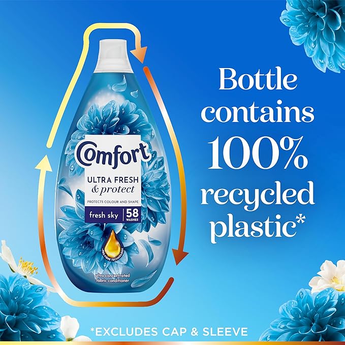 Comfort Ultra Fresh & Protect Fresh Sky Fabric Conditioner softener with Pro-Fibre Technology Protects Colour and Shape 58 washes (870 ml)