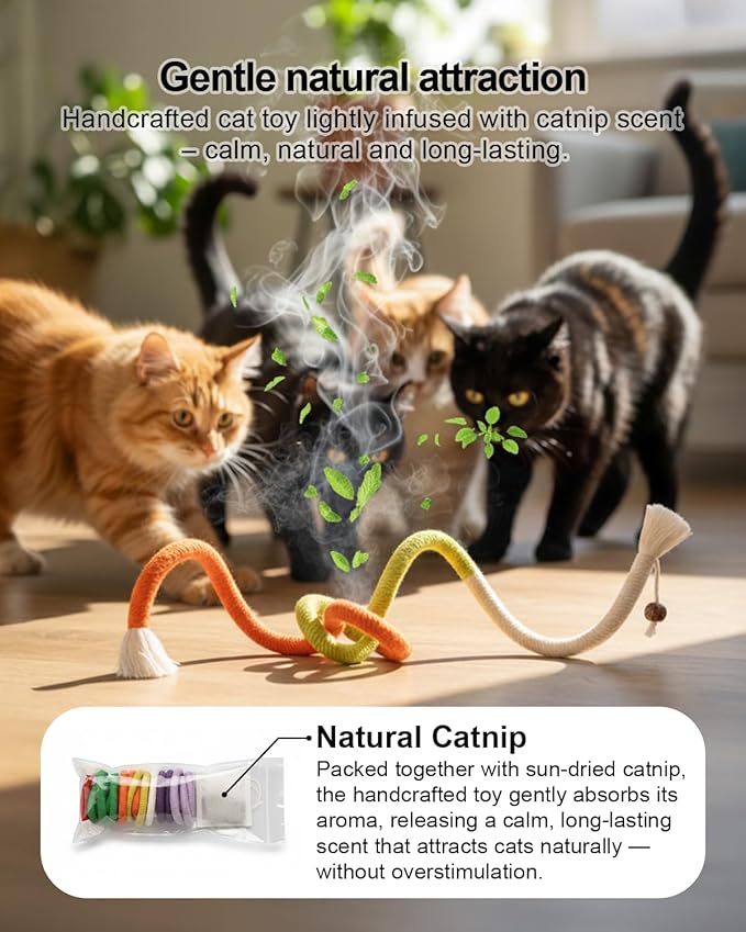 Natural Catnip Chew Rope for Cats – Pack of 3 (27 Inches Each) | Includes Refillable Catnip Pouch | Interactive Cat Toys for Indoor Cats & Kittens | Stress Relief, Dental Health & Enrichment Play