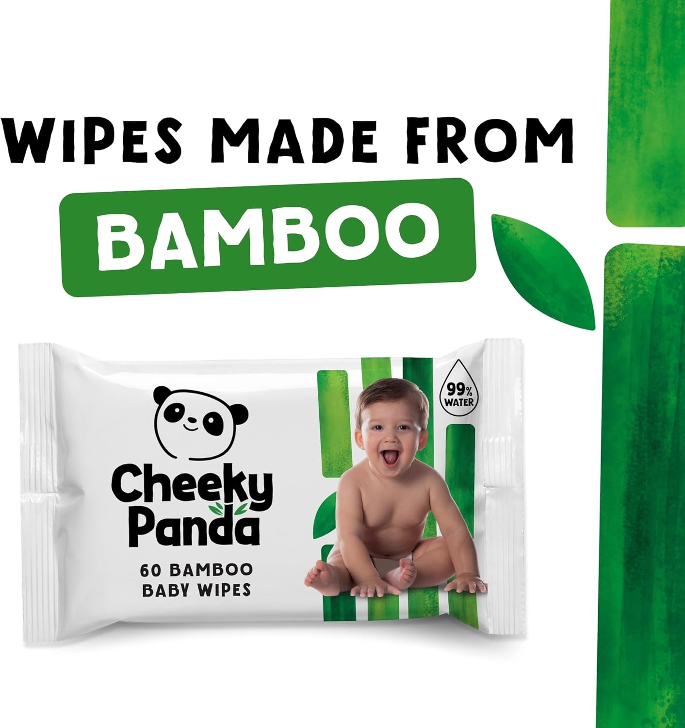 The Cheeky Panda Bamboo Baby Wipes – 99% Purified Water, Biodegradable & Plastic Free | Dermatologically Tested | Gentle for Newborn & Sensitive Skin