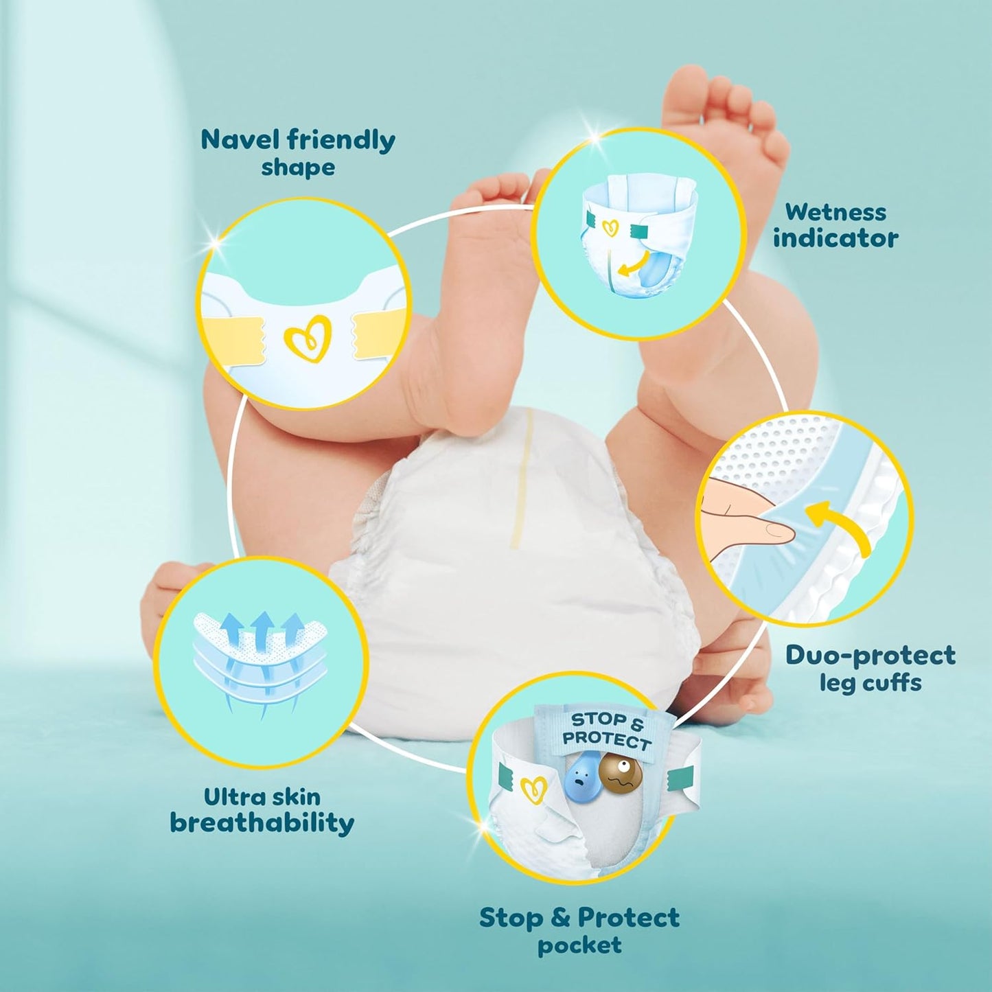 Pampers Premium Protection New Baby Nappies Size 1 (2kg–5kg) – 180 Count Monthly Pack | Approved by British Skin Foundation | Ultra Soft & Gentle for Newborn Skin