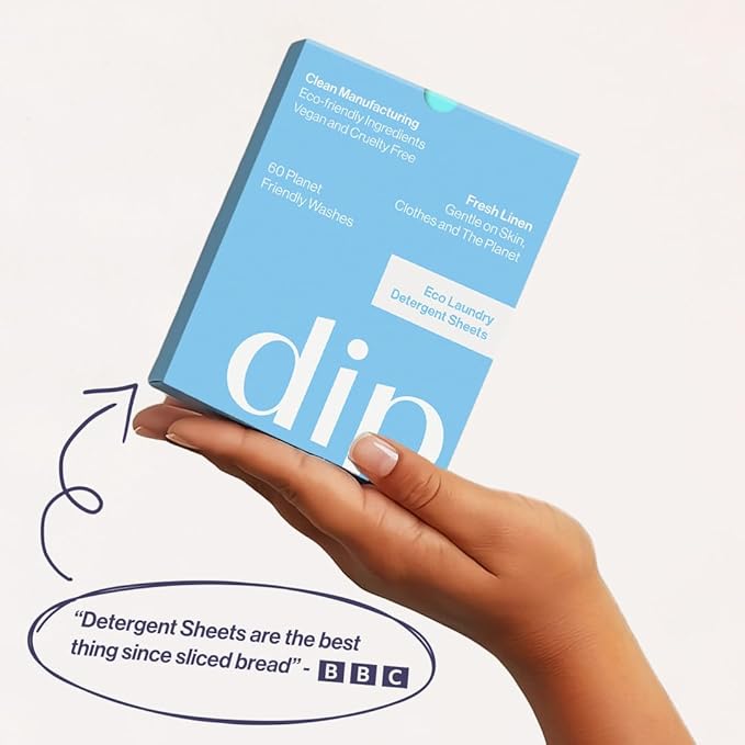 Dip Eco-Friendly Laundry Sheets Detergent | Plant Based, Plastic Free & Zero Waste | Perfect for Sensitive Skin | Fresh Linen | 60 Loads