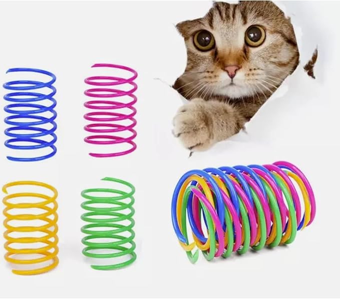 12 Pcs Colourful Cats Springs Toys - Interactive Cat & Kitten Toys, Durable Plastic Spring Cat Toy for Swatting, Biting, Hunting, Enrichment Play, Fun Kitten Toy to Keep Kittens Active & Engaged