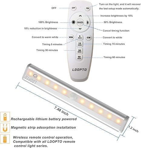 LDOPTO Under Cabinet Kitchen Lights with Remote Dimmable LED Cupboard Battery Powered LED Bedroom Lights with Timer for Kitchen Hallway, Multiple Colors 4 Pack [Energy Class A]