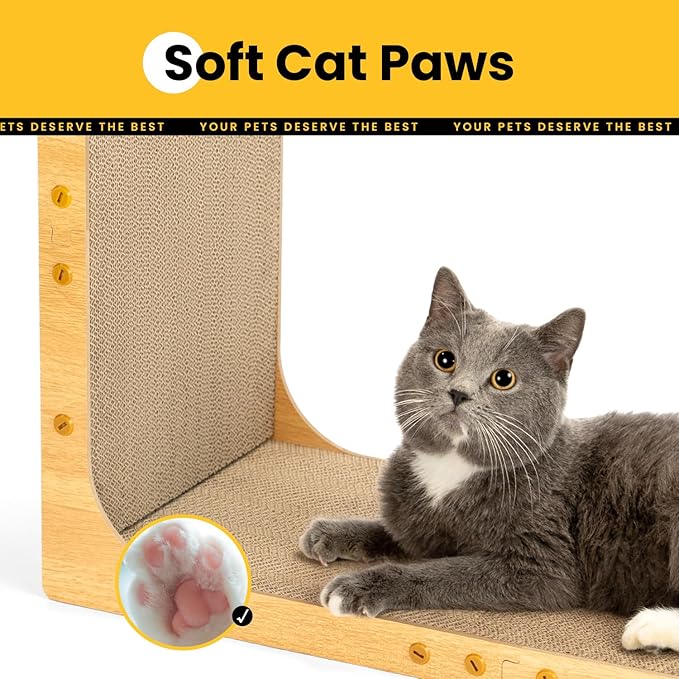 Conlun Cardboard Cat Scratcher,58 cm L Shape Scratch Pad Wall Mounted,Vertical Scratching Post Durable Cardboard to Protect Furniture for Indoor Cats,Wood Grain Large