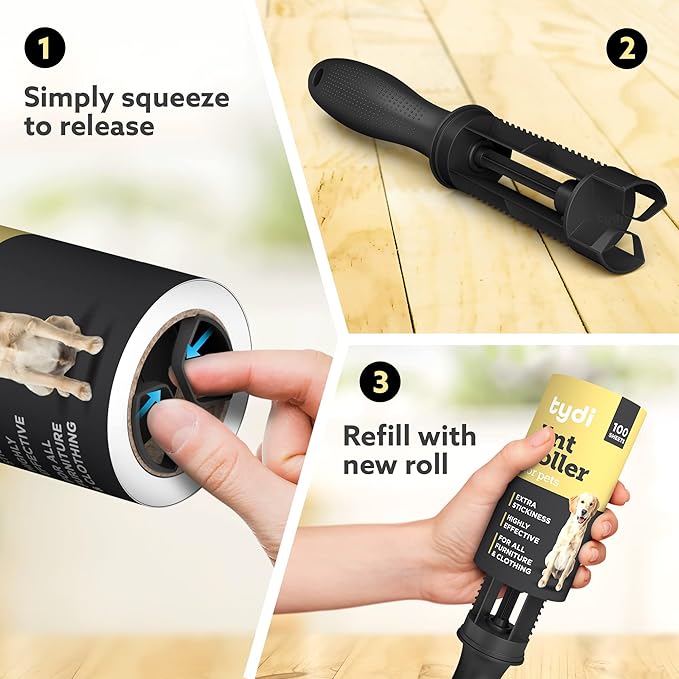 Tydi Pet Lint Rollers - 500 Sheets of Lint Roller Refills & 2 Handles - 100 Sheets per Sticky Clothes Roller - Lint Rollers for Pet Hair - Reusable Lint Roller for Clothes - Fluff Remover for Clothes